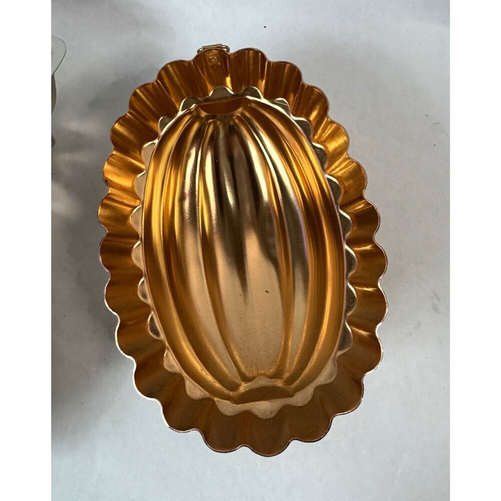 Vtg Mid Century Copper Anodized Aluminum Melon Salad Gelatin Mold Cake Pan 1970s
